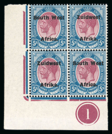 Stamp of South West Africa SWA 1924 Type VI ovpt 16mm 5/- plate block of 4 mnh