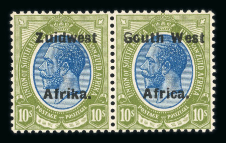 Stamp of South West Africa SWA 1924 Type VI ovpt 16mm 10/- pair malformed S broken O mnh
