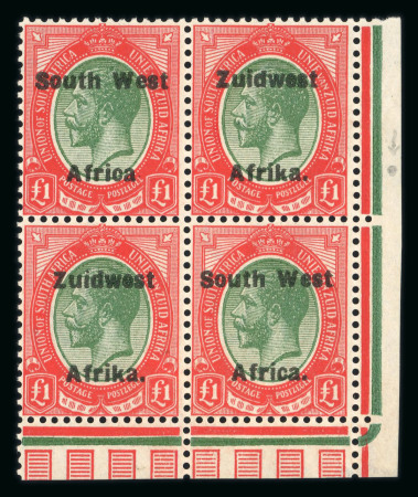 Stamp of South West Africa SWA 1924 Type VI ovpt 16mm £1 corner block of 4 mnh