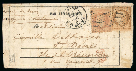 Stamp of France » Ballons Montés 1870, devant de lettre par ballon monté à destination de St Denis Ile de la Réunion
