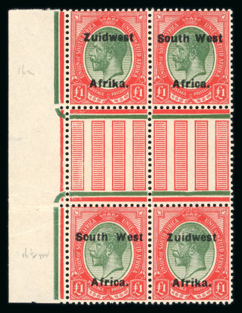 Stamp of South West Africa SWA 1924 Type VI and VIa interpanneau £1 block 4 mnh
