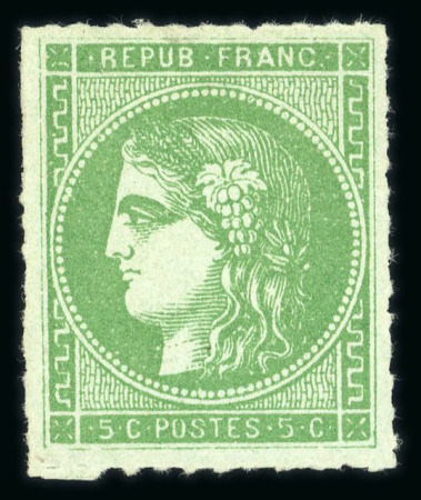 Stamp of France » Emission de Bordeaux 1870 1870, Cérès Bordeaux Y&T n°42B, 5c vert, neuf *, percé en ligne