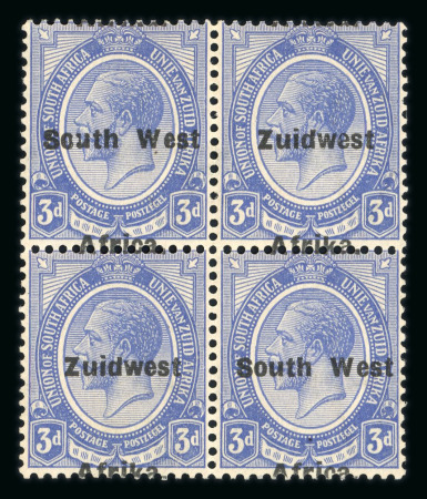 Stamp of South West Africa SWA 1924 Type VIa ovpt 16.5mm 3d misplaced ovpt block 4 mnh