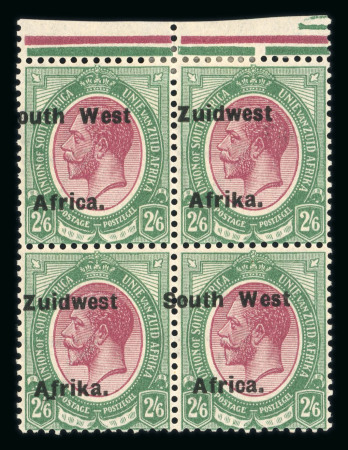 Stamp of South West Africa SWA 1924 Type VIa ovpt 16.5mm 2/6d variety block 4 mh/mnh