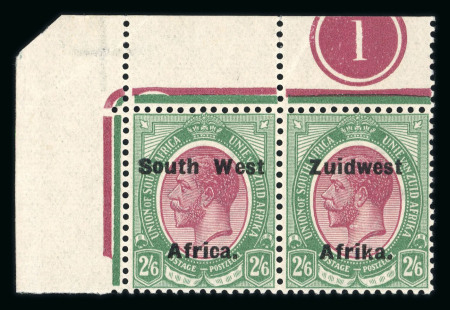 Stamp of South West Africa SWA 1924 Type VIa ovpt 16.5mm 2/6d corner marginal plate pair mnh