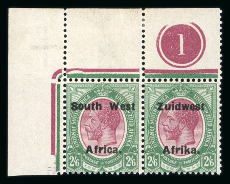 Stamp of South West Africa SWA 1924 Type VIa ovpt 16.5mm 2/6d corner marginal plate pair mnh