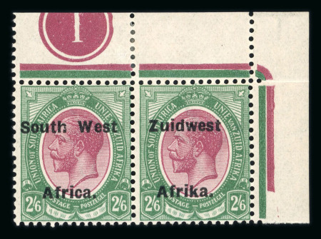 Stamp of South West Africa SWA 1924 Type VIa ovpt 16.5mm 2/6d corner marginal plate pair mnh