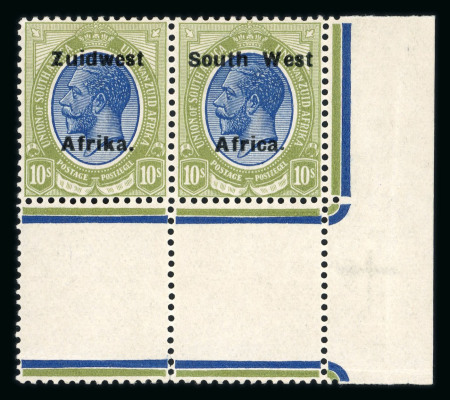 Stamp of South West Africa SWA 1924 Type VIa ovpt 16.5mm 10/- bottom right corner pair mnh