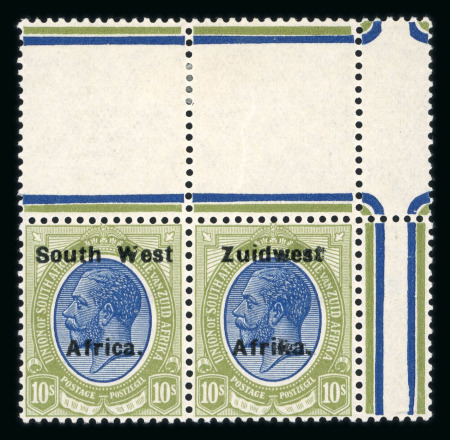 Stamp of South West Africa SWA 1924 Type VIa ovpt 16.5mm 10/- top right corner pair mnh