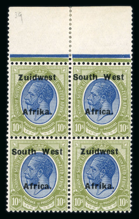 Stamp of South West Africa SWA 1924 Type VIa ovpt 16.5mm 10/- top margin block 4  mnh