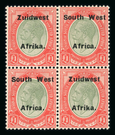 Stamp of South West Africa SWA 1924 Type VIa ovpt 16.5mm £1 shade block 4 mnh/mh