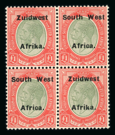 Stamp of South West Africa SWA 1924 Type VIa ovpt 16.5mm £1 shade block 4 mh mnh