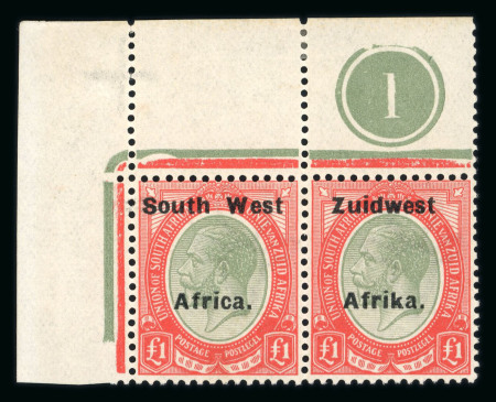 Stamp of South West Africa SWA 1924 Type VIa ovpt 16.5mm £1 shade plate pair mnh