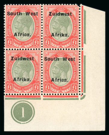 Stamp of South West Africa SWA 1924 Type VIa ovpt 16.5mm £1 x 4 plate blocks each corner mh mnh