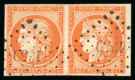 Stamp of France » Type Cérès de 1849-1850 1850, Cérès Y&T n°5a 40c orange vif en paire oblitérée
