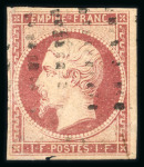 Stamp of France » Empire 1853-1862 1853, Napoléon non dentelé Y&T n°18, 1fr carmin oblitéré