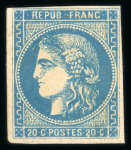 Stamp of France » Emission de Bordeaux 1870 1870, Cérès Bordeaux Y&T n°46B, 20c bleu neuf* avec