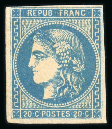 Stamp of France » Emission de Bordeaux 1870 1870, Cérès Bordeaux Y&T n°46B, 20c bleu neuf* avec