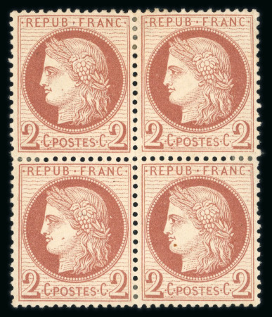 Stamp of France » Emission Cérès 1871-72 1871, Cérès dentelé Y&T n°51, 2c rouge-brun en bloc