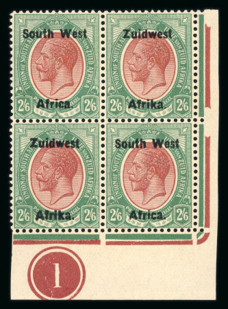 Stamp of South West Africa SWA 1923 Type III Bold Ovpt 2/6d corner plate block 4