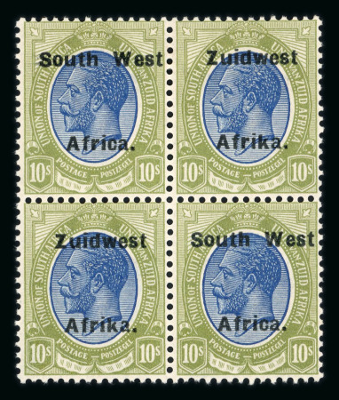 Stamp of South West Africa SWA 1924 Type VIa ovpt 16.5mm 10/- block 4 mh/mnh