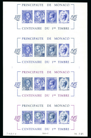 Stamp of Colonies françaises » Monaco 1985, essai en violet sous forme de grand feuillet