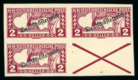 Stamp of Austria » Deutsch-Österreich Austria Österreich 1919 2H UNGEZÄHNT in Viererblock, dabei 1 x Andreaskreuz