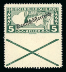 Stamp of Austria » Deutsch-Österreich Austria Österreich 1919 Eilamrke 5H gez. 12 1/2 senkr. mit Andreaskreuz UNGEZÄHNTE Mitte