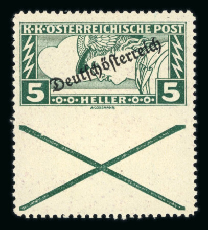 Stamp of Austria » Deutsch-Österreich Austria Österreich 1919 Eilamrke 5H gez. 12 1/2 senkr. mit Andreaskreuz UNGEZÄHNTE Mitte