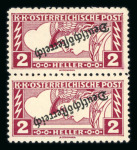 Stamp of Austria » Deutsch-Österreich Austria Österreich 1919 2H Eilmarke gez. 11 1/2 : 12 1/2 in senkr. Paar mit KOPFSTEHENDEN Aufdr.