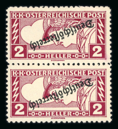 Stamp of Austria » Deutsch-Österreich Austria Österreich 1919 2H Eilmarke gez. 11 1/2 : 12 1/2 in senkr. Paar mit KOPFSTEHENDEN Aufdr.