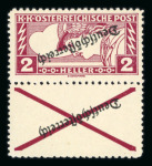 Stamp of Austria » Deutsch-Österreich Austria Österreich 1919 2H Eilmarke gez. 11 1/2 : 12 1/2 m. Andreaskreuz senkr., kopfstehender Aufdruck auch auf Andreaskreuz
