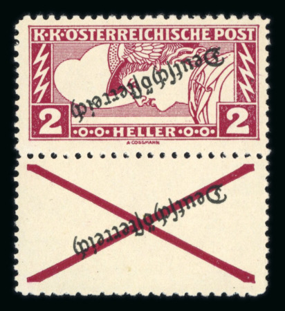 Stamp of Austria » Deutsch-Österreich Austria Österreich 1919 2H Eilmarke gez. 11 1/2 : 12 1/2 m. Andreaskreuz senkr., kopfstehender Aufdruck auch auf Andreaskreuz