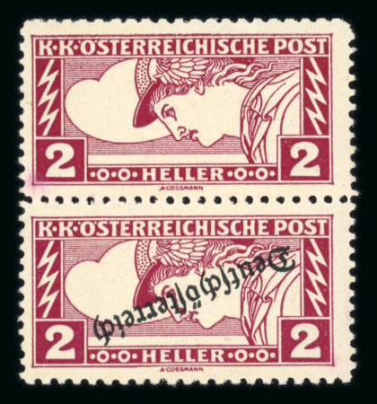 Stamp of Austria » Deutsch-Österreich Austria Österreich 1919 2H Eilmarke in senkr. Paar dabei 1x mit kopfstehenden und 1x ohne Aufdruck