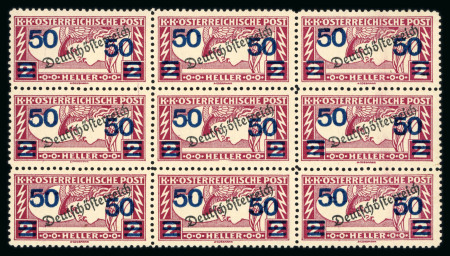 Stamp of Austria » Deutsch-Österreich Austria Österreich 1919 Eilmarke 2H ohne und mit neuen Wertaufdr.: diverse Plattenfehler, etc.