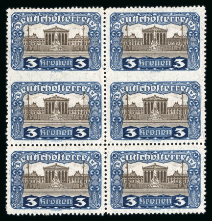 Stamp of Austria » Deutsch-Österreich Austria Österreich 1919-21 Parlament 3K 6er Block dabei 2x UNGEZÄHNTE Mitte