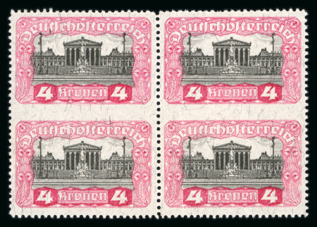 Stamp of Austria » Deutsch-Österreich Austria Österreich 1919-21 Freimarken Parlament 4K 4er Block UNGEZÄHNTE Mitte