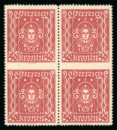 Stamp of Austria » 1st. Republic Austria Österreich 1922-24 Frauenkopf 50K Viererbl. UNGEZÄHNTE Mitte