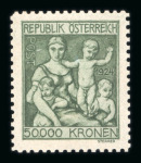 Stamp of Austria » 1st. Republic Austria Österreich 1924 Essays 50000K grün und braun in Zeichnung der 500K