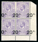 Stamp of Colonies françaises » Monaco 1919, taxe Y&T n°11, bloc de 4 timbres avec surcharge