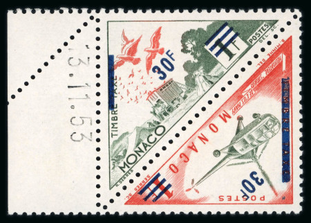 Stamp of Colonies françaises » Monaco 1956, taxe surchargé Maury n°491A/492A, paire des non-émis