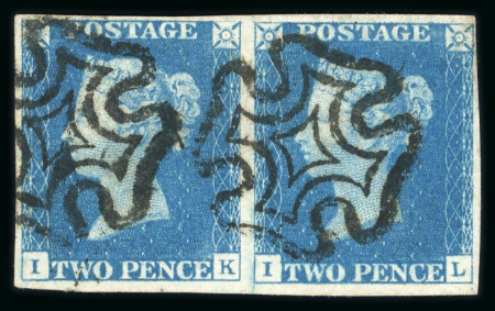 Stamp of Great Britain » 1840 2d Blue (ordered by plate number) 1840 2d blue pl2 IK-IL used pair