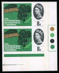 Stamp of Great Britain » Queen Elizabeth II 1964 Geographical Congress 8d (phosphor) imperf. imprimatur in mint n.h. lower right corner marginal vertical pair