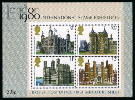 Stamp of Great Britain » Queen Elizabeth II 1978 Historic Buildings miniature sheet with red omitted error (Union flag on the Tower of London), mint n.h.