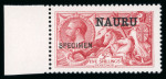 Stamp of Nauru 1916-23 5s rose-carmine and 10s indigo-blue Seahorses with non-UPU "SPECIMEN" overprint