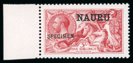 Stamp of Nauru 1916-23 5s rose-carmine and 10s indigo-blue Seahorses with non-UPU "SPECIMEN" overprint