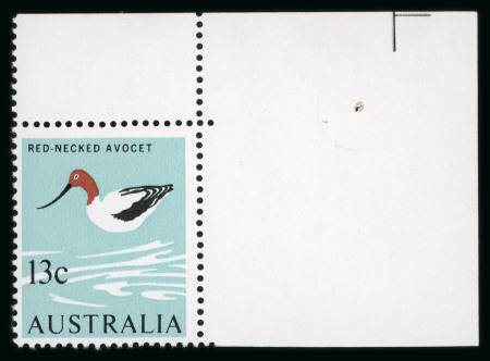 Stamp of Australia » Commonwealth of Australia 1966-73 13c Avocet with grey omitted error (legs and plumage) in mint n.h. top right corner marginal single