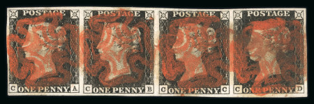 Stamp of Great Britain » 1840 1d Black and 1d Red plates 1a to 11 1840 1d black pl.1b CA-CD strip of four