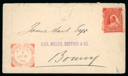 Stamp of Nigerias » Niger Coast Protectorate Warri: 11896 (Jul 6) envelope sent locally to Bonny with 1894 1d perf.14.5-15