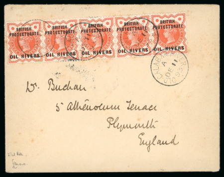 Stamp of Nigerias » Niger Coast Protectorate Old Calabar River: 1893 (Dec 11) envelope to England with 1892 1/2d vermilion strip of five